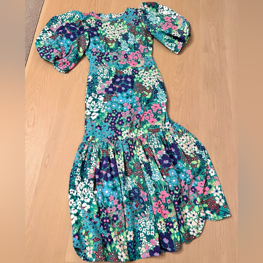Boutique Blue Off-the-Shoulder Maxi Dress with Puff Sleeves